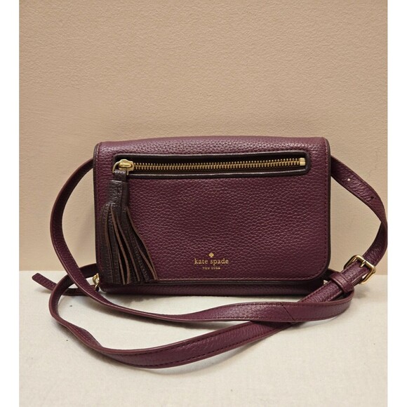 Kate Spade Chester Street Avie Burgundy Leather Tassel Wallet Crossbody Purse - Picture 1 of 14